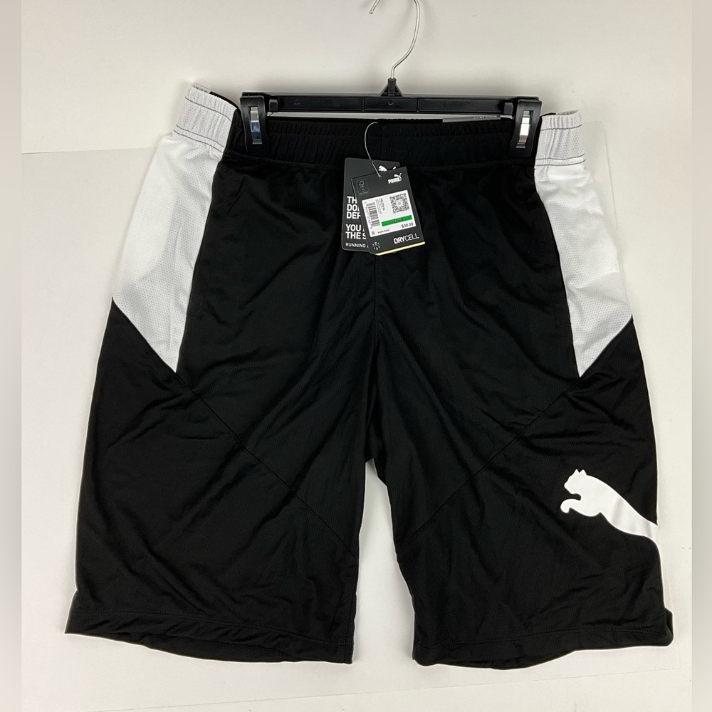 Puma Men's Black and White Cat Shorts Drycell Running Training NWT